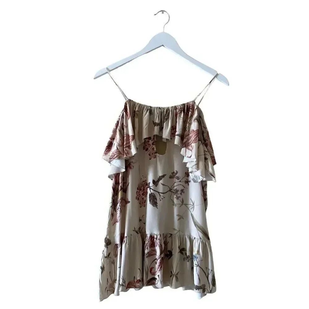 NWOT Chaser  Revolve Floral Spaghetti Straps Lightweight Cream Brown Blouse SZ M